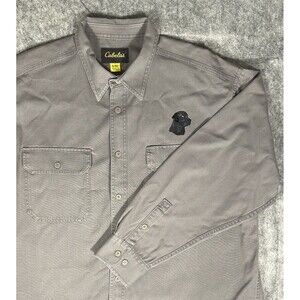 Cabelas Long Sleeve Button Up Shirt Men’s XL Gray Black Lab Embroidered Heavy